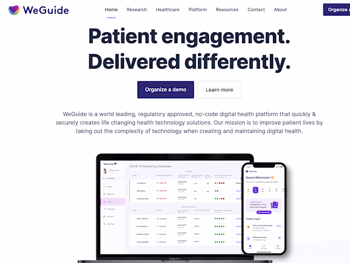 WeGuide - the world leading, no code, digital health platform.