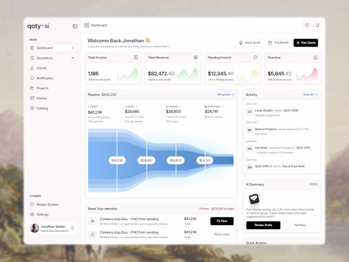 AI-Powered Quoting Dashboard
Managing quotes, invoices,