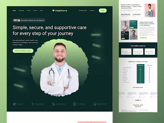 Landing page design for Healthora