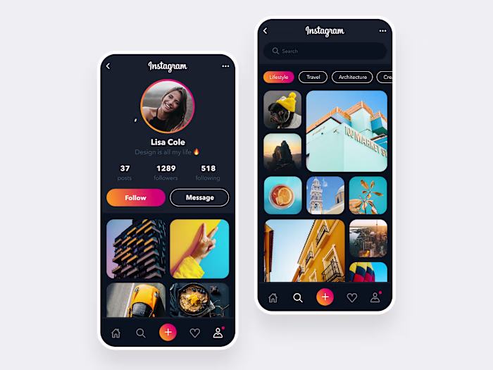 Instagram Dark Mode 📸- Mobile App Concept