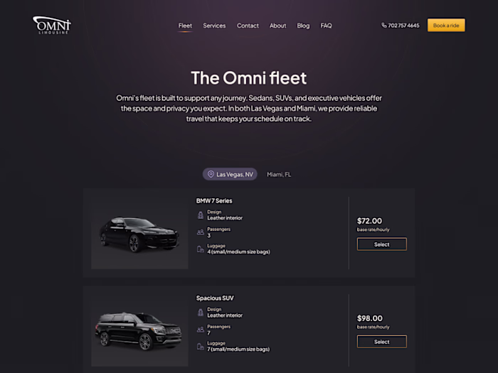 Fleet selection page designed for
