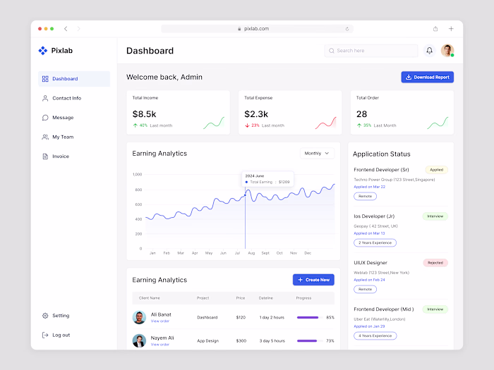 Pixlab.com - Freelance Dashboard