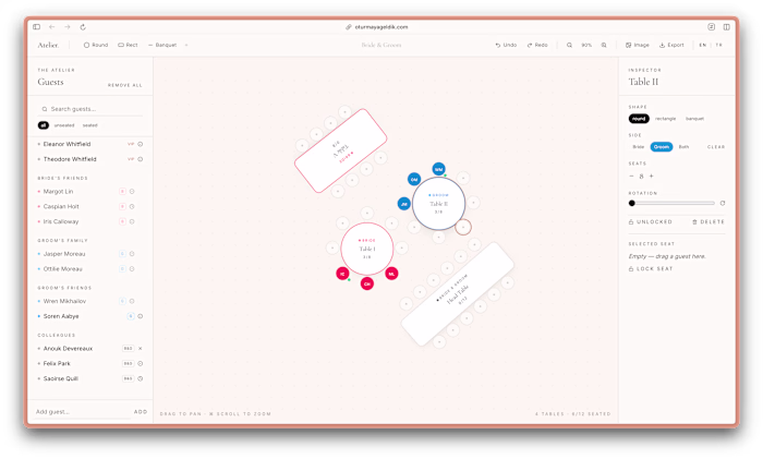 Built a wedding seating planner