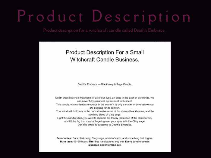 A product description for a