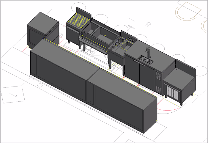 Restaurant Kitchen and Bar Floor Plans with Conceptual 3D