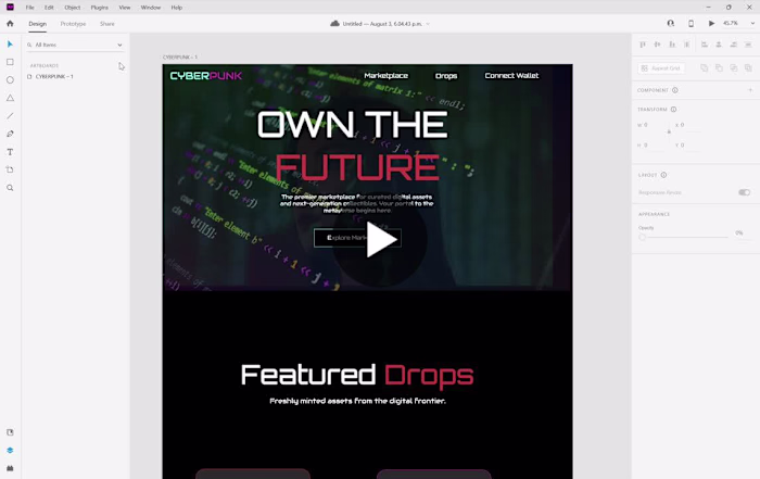 Cyberpunk Digital Asset Marketplace UI/UX Design