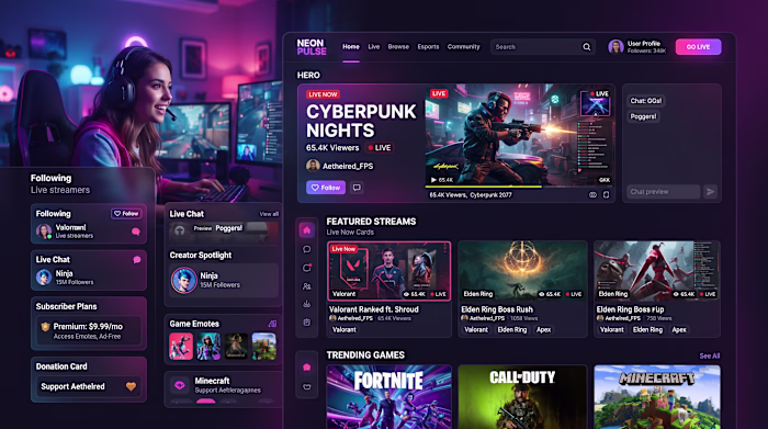 Modern Live Streaming Platform UI