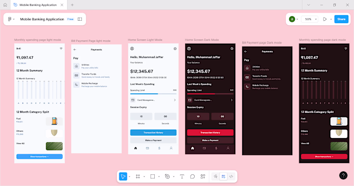Dark & Light Mode of Mobile Banking App