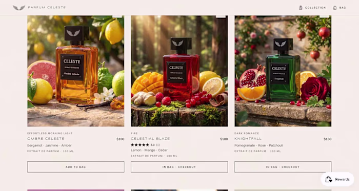 Parfum Celeste — custom Shopify theme for a niche perfume house