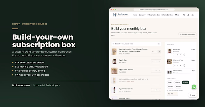 Build Subscription box on Himflavour shopify website