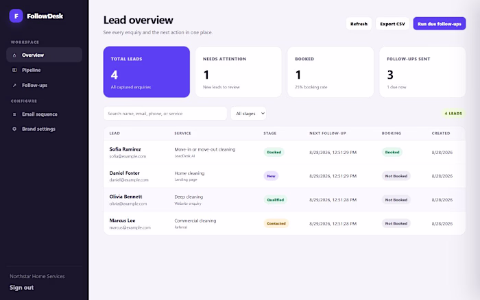 FollowDesk: Automated Lead Follow-Up and Booking CRM