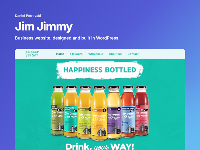 Jim Jimmy: juice brand website, designed and built in WordPress