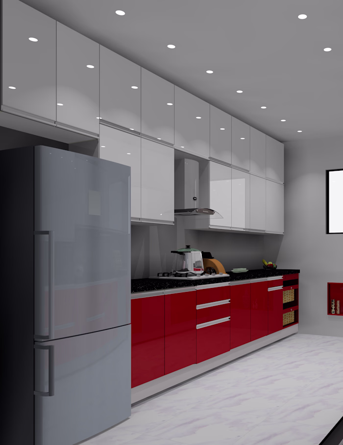 Bright Red Kitchen 3D Model