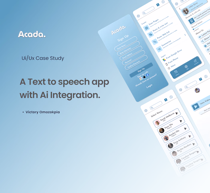 A Ui/ux design case study of a Text to speech app on Behance