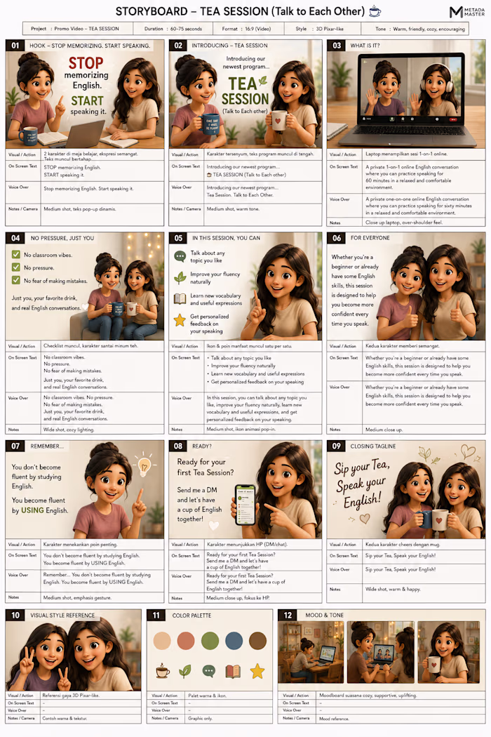 Make a storyboard and storyline