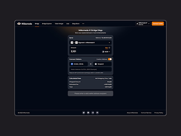 Milkomeda: Cross-Chain Finance UX/UI Design