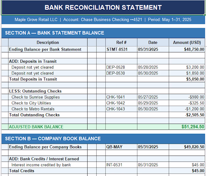 Prepared a full bank reconciliation