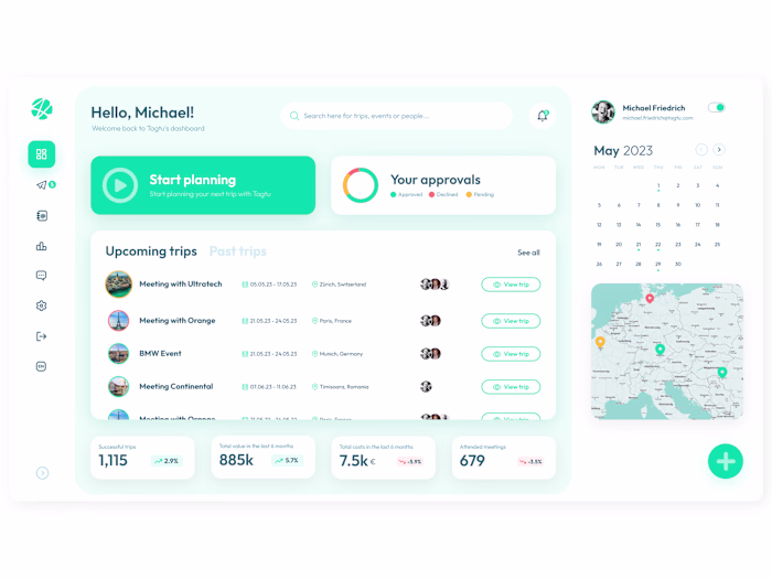 Tagtu - Business trip planner dashboard design