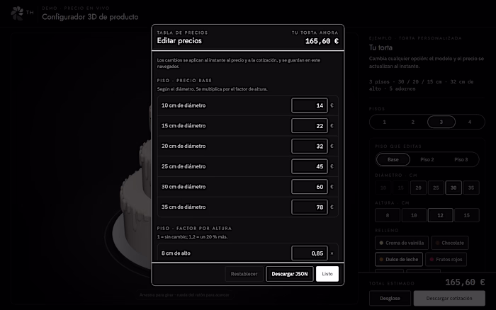 Price editor and downloadable quote