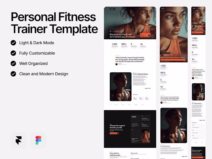 Free Rachel Fit: Personal Trainer Website Template for Framer