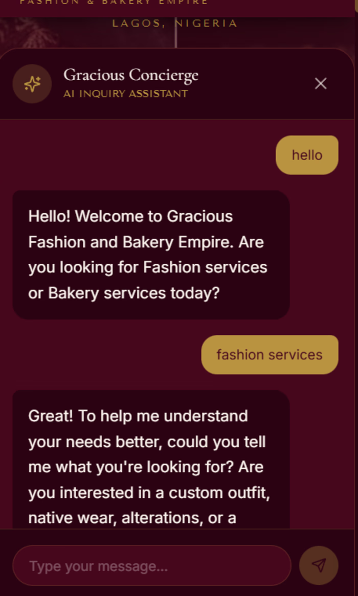 Business Name:

Gracious Fashion and Bakery
