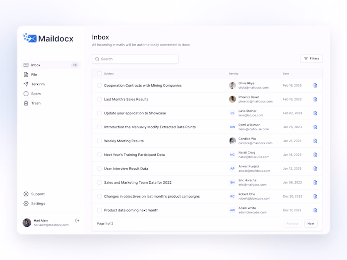 Email to Docx Web App Design