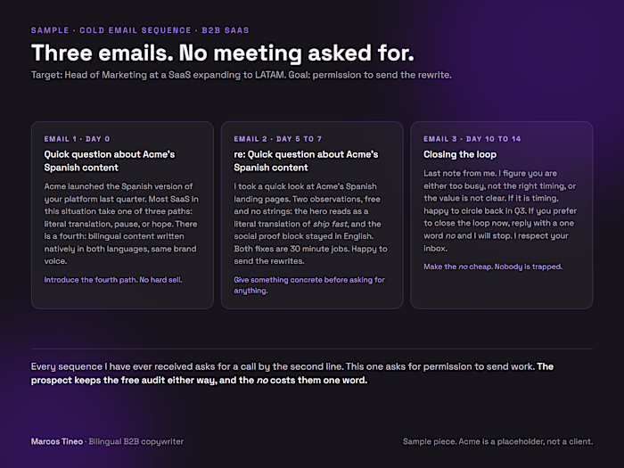3-Email Cold Sequence for B2B SaaS Bilingual Expansion