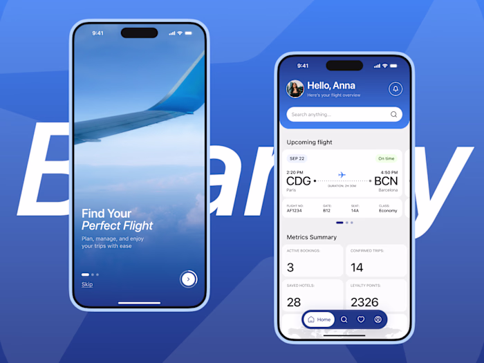 Travel App UI/UX for Flight Booking and Trip Management