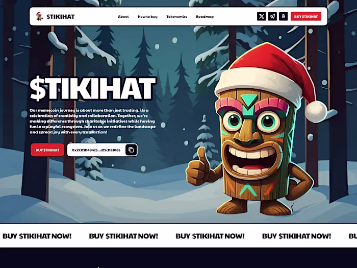 Vibrant Landing Page Design for $TIKIHAT Memecoin