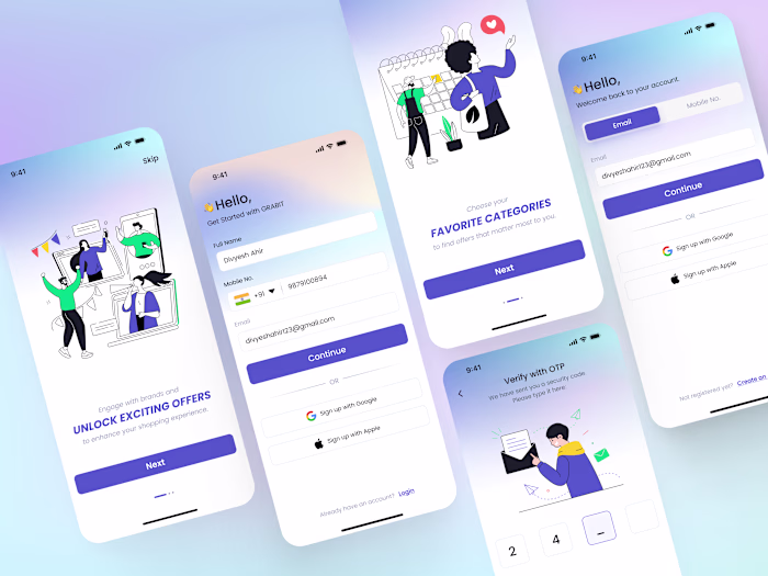 Login and Sign up Screens