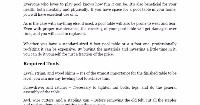 Pool Table Re-Felting Article