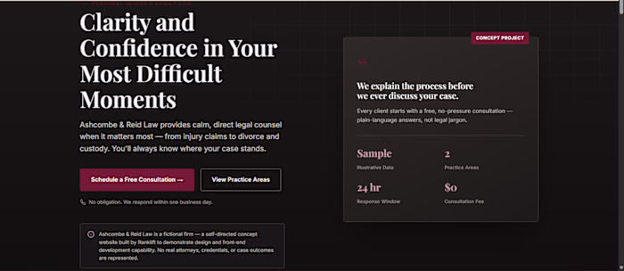 Ashcombe & Reid Law — Boutique Law Firm Website Concept