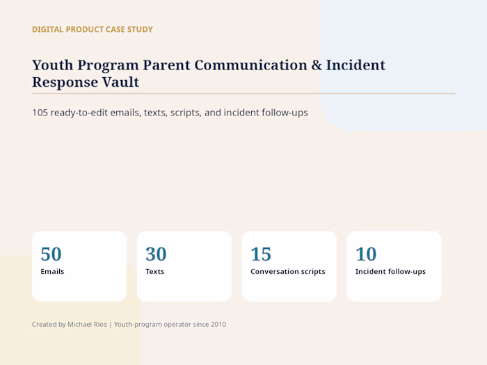 Youth Program Parent Communication & Incident Response Vault