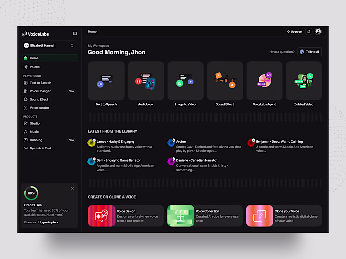 AI Voice Generator Web App - Dashboard UI