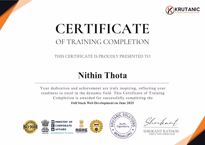 Full stack web development certificate