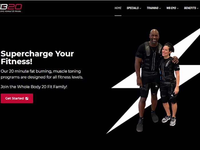 Promotional page for fitness and EMS training services