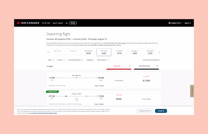 Air Canada Booking Flow Redesign