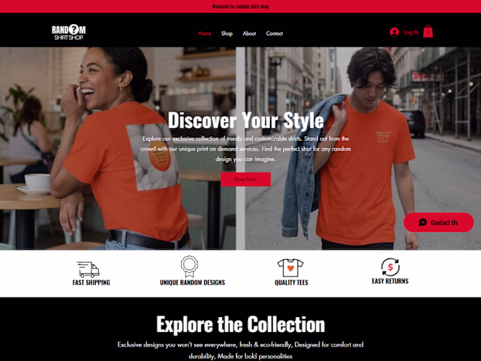 Wix eCommerce Website Design for RandomShirtShop