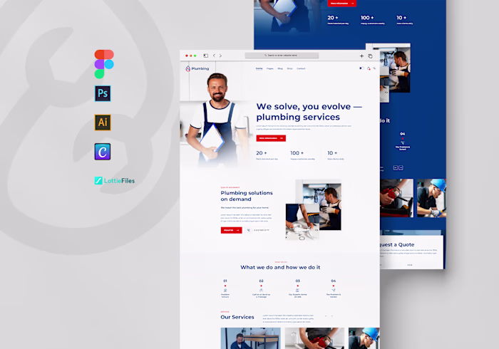 UX/UI Design for plumbing service with demo logo and content
