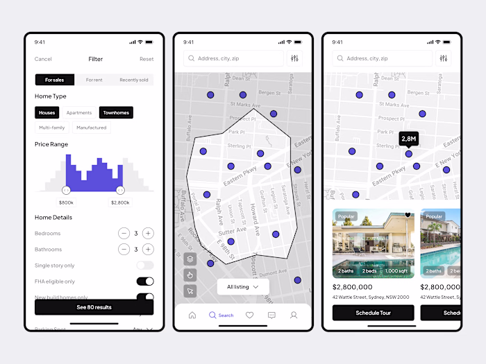 Reales UI Kit - Real Estate App (Filter & Search Screen)