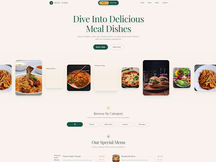 Multi-Cuisine: Restaurant Landing Page &