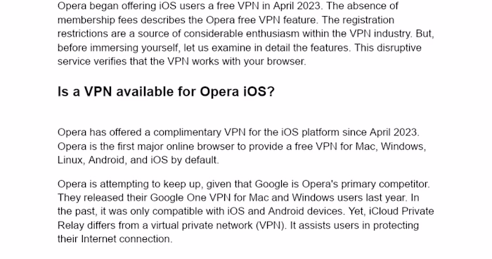 Development of Free VPN for Opera iOS