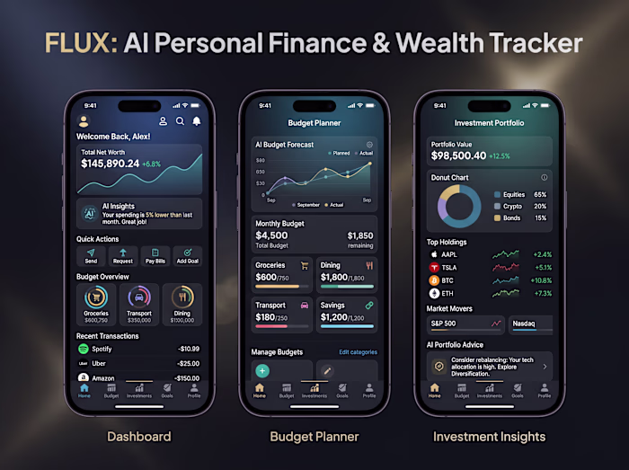 FLUX - AI Personal Finance & Wealth Tracker Mobile App UI & ...