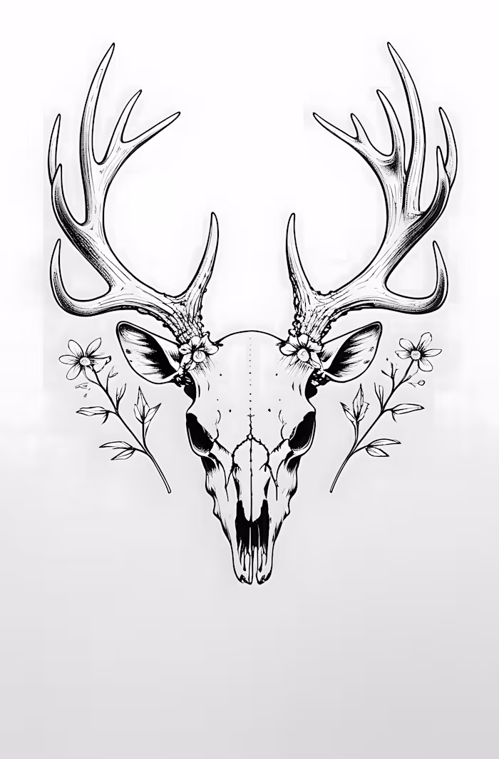 Deer skull floral tattoo design