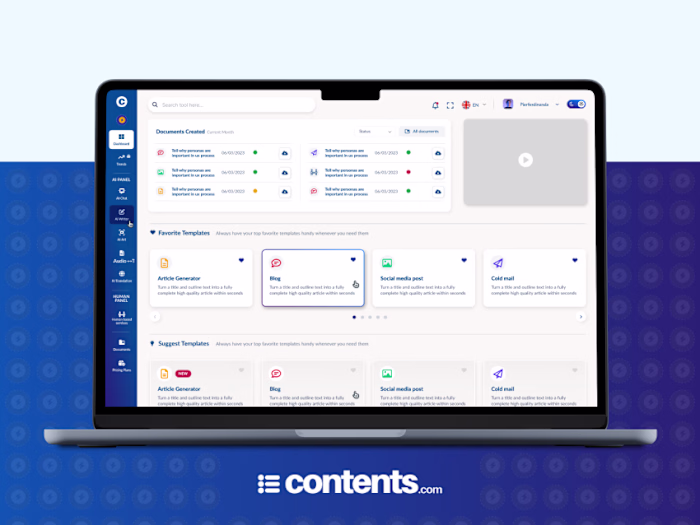 Contents.com - Web App, AI Platform UX/UI Design