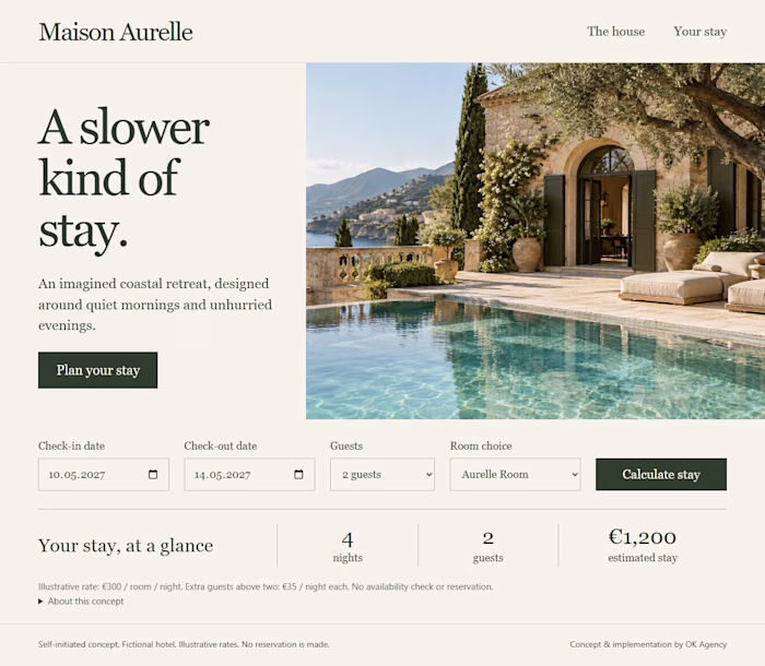 Maison Aurelle | Boutique hospitality website