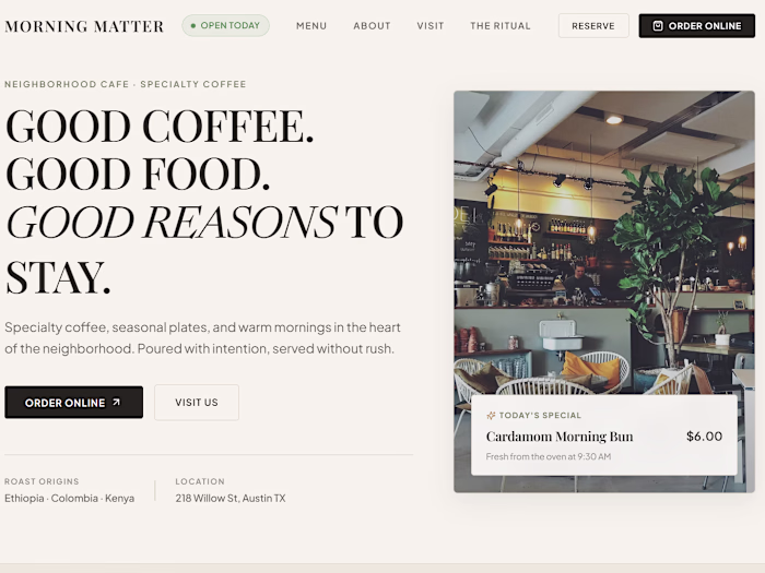MORNING MATTER — Coffee. Food. A little more time.