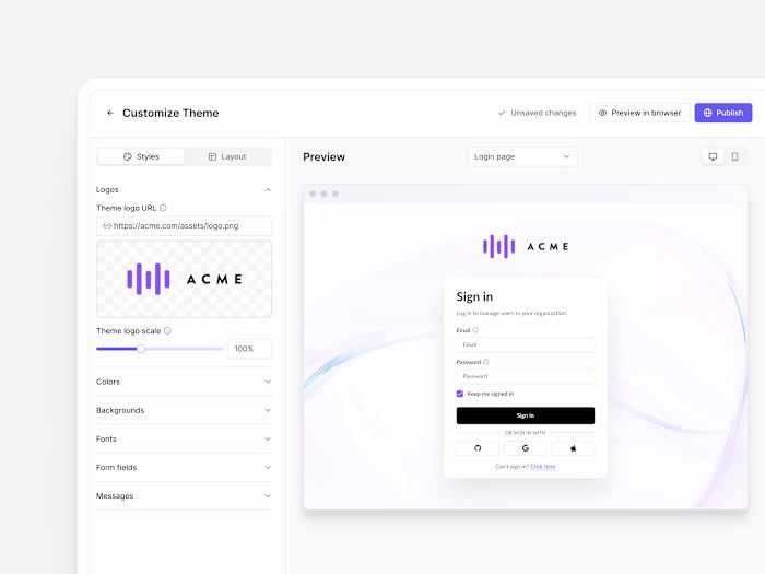 No-Code Theme Configurator for Identity Authorization Company