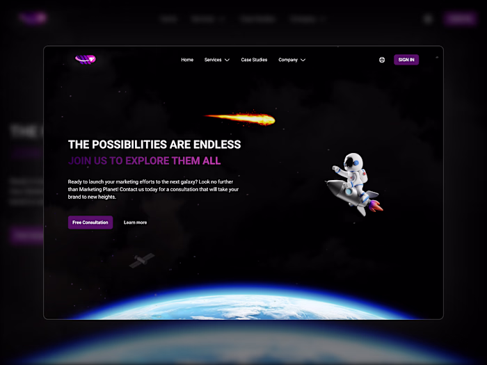 Futuristic Hero Section for Marketing Planet