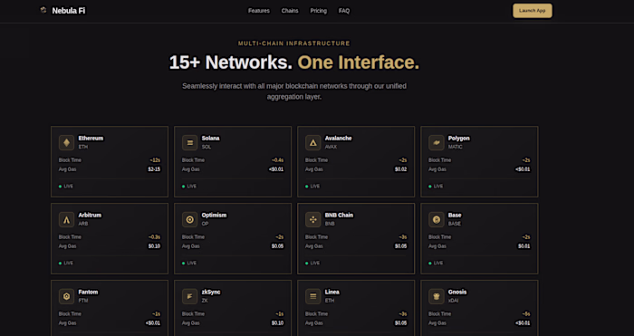 Nebula Fi is a DeFi aggregator landing page that enables use...